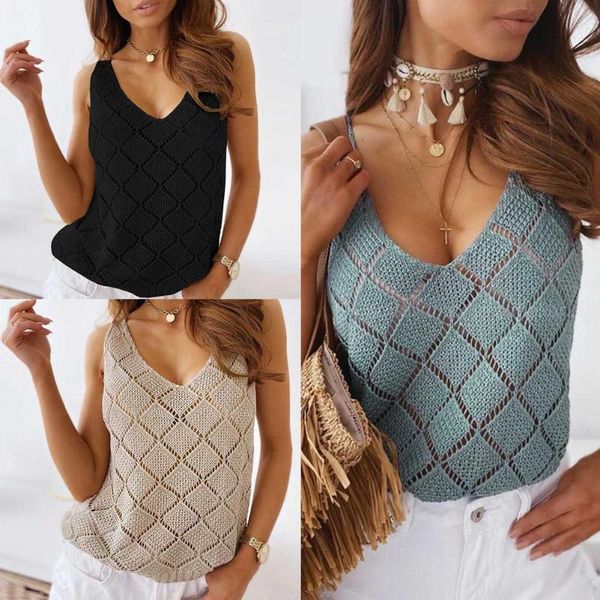 

women's tanks & camis casual sleeveless knitted shirt summer sweater vest deep v-neck solid t-shirt female tank, White