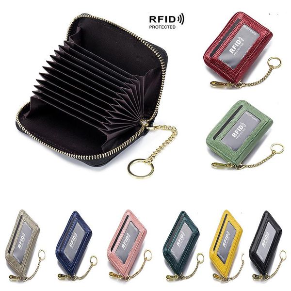 

card holders fashion foreign trade multi-function holder small zipper wallet coin purse key ring rfid id business bags, Brown;gray