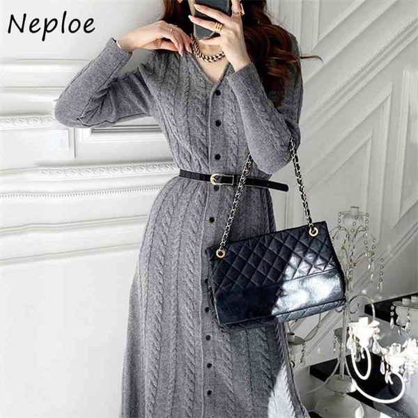 

chic twist patchwork single breasted dress elegant slim fit design knitted women dresses v-neck vestidos with belt 210422, Black;gray
