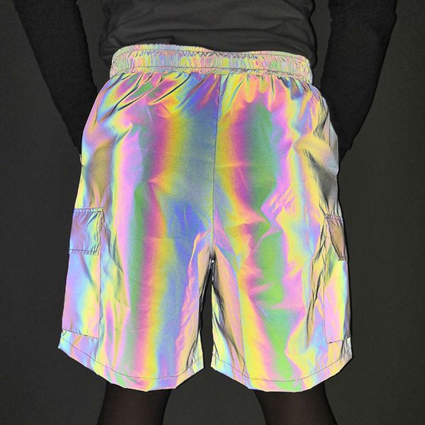 

women's shorts hip hop multi pocket colorful reflective tooling men's european loose sports casual pants ik7j, White;black