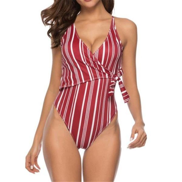 

women styriped bikini push up v-neck swimming costume one piece strappy swimsuit summer backless beachwear selling one-piece suits
