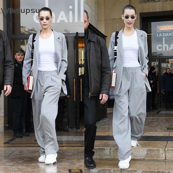 

bella hadid style clothes 2 piece set women suit blazer and loose pants elegant formal business outfits pantsuit female women's two, White
