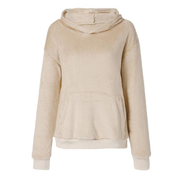

women's hoodies & sweatshirts autumn solid color women hooded sweatshirt thickening coat winter warm wool zipper pockets cotton outwear, Black