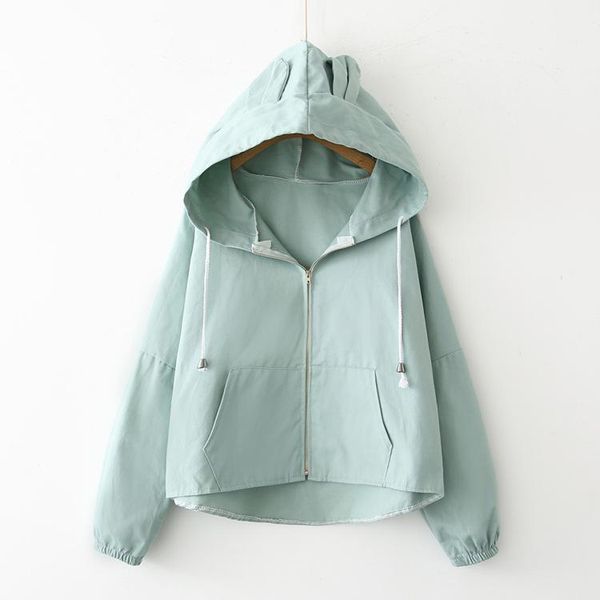 

women's jackets spring autumn women loose thin coat hoodies with ear cap preppy style long sleeve jacket, Black;brown