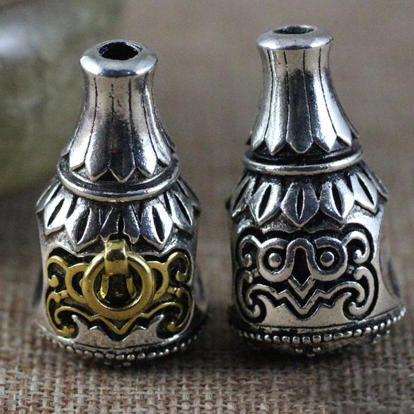 Outros 5 pcs seis palavras antiga cor prata guru grânulos para rosário fazendo 3 buracos cordão metal mantra buddha spacer tibetano budismo