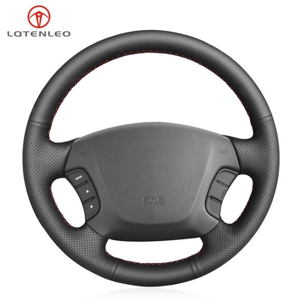 

steering wheel covers lqtenleo black genuine leather hand sewing car cover for kia carens 2007-2011 sonata 2(nf) 2005-2009