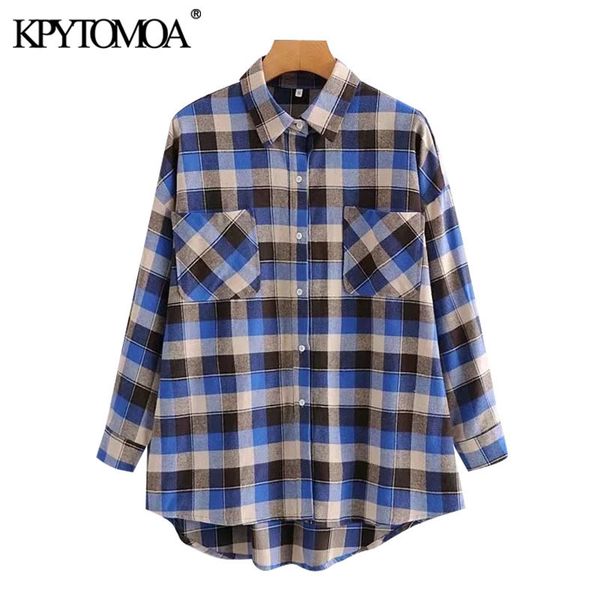 

women fashion with pockets oversized check blouses vintage long sleeve button-up female shirts blusas chic 210416, White