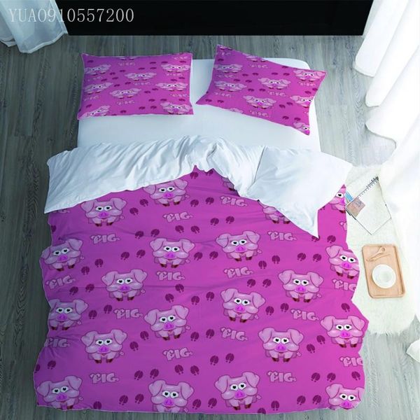 

bedding sets cartoon kids duvet cover set pig pink printing  king single quilt girls gift bed home textiles