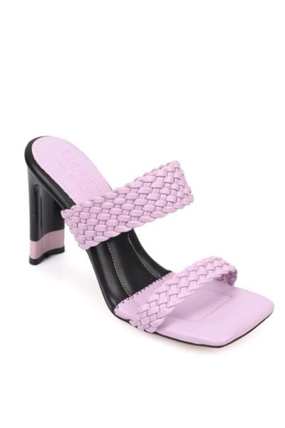 

women lilac braided heels slippers, Black