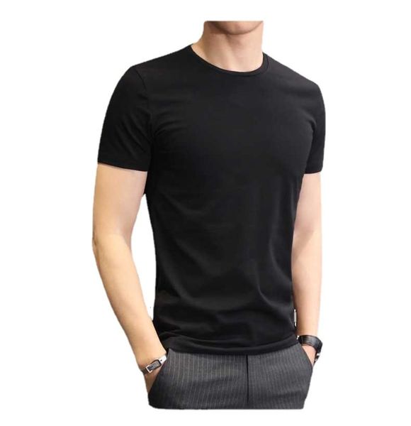 

t shirt men's short sleeve style pure color combed cotton pure white round neck men's casual t-shirt