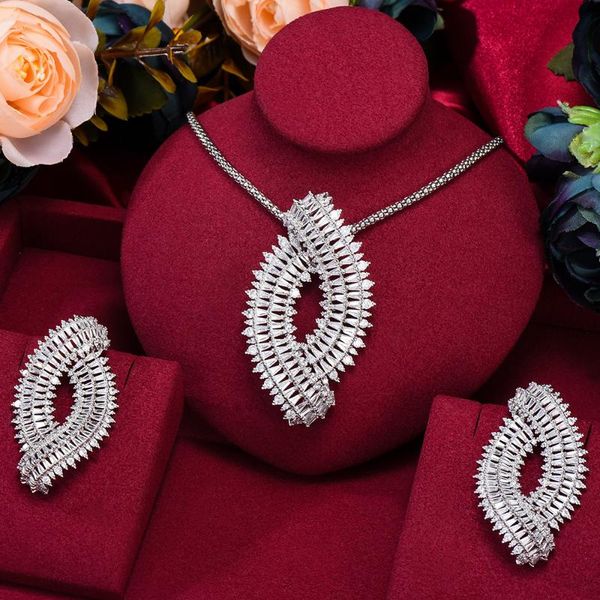 

earrings & necklace godki luxury gorgeous sparkling big pendant party cubic zircon crystal cz aretes de mujer modernos, Silver