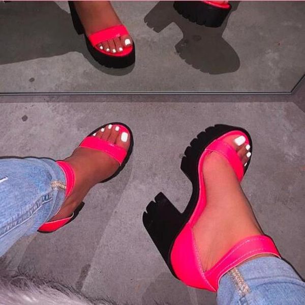 

neon rosy women outdoor wild sandals candy color slipper summer high-heeled fashion women's shoes platform beach, Black