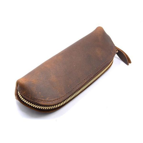 

pencil bags crazy horse genuine leather handmade vintage case bag for school stationary/travel collection stationery
