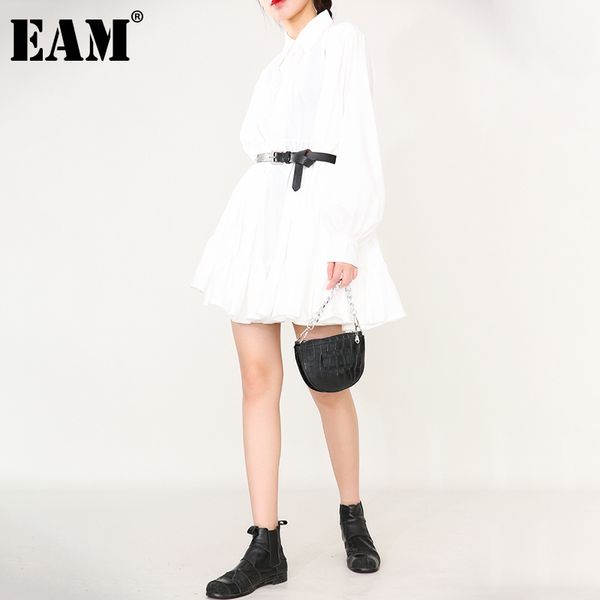 

[eam] women black pleated temperament dress lapel long puff sleeve loose fit fashion spring autumn 1dd308600 210512, Black;gray