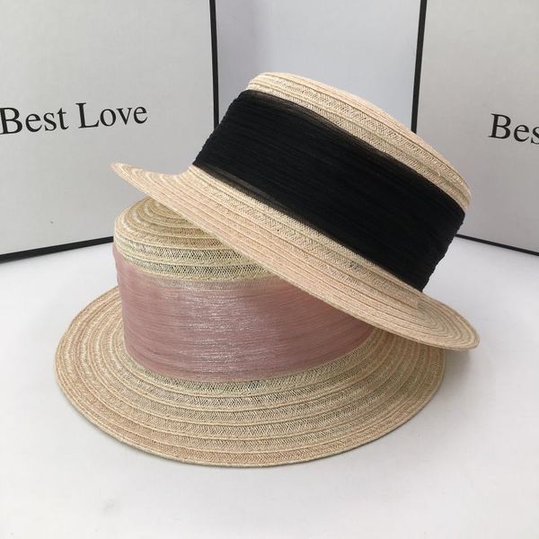 

stingy brim hats summer french linen flat-ed wide-brim gift hat sunscreen socialite sweet beach sun, Blue;gray