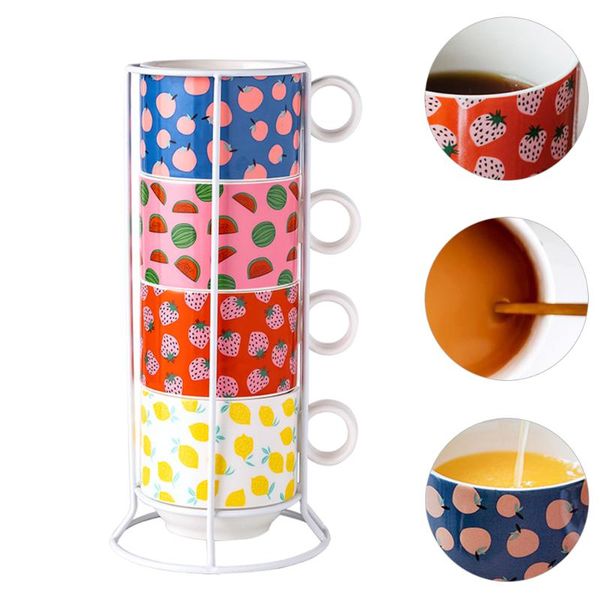 

mugs 1 set ceramic stackable coffee tea cups with iron stand for home office