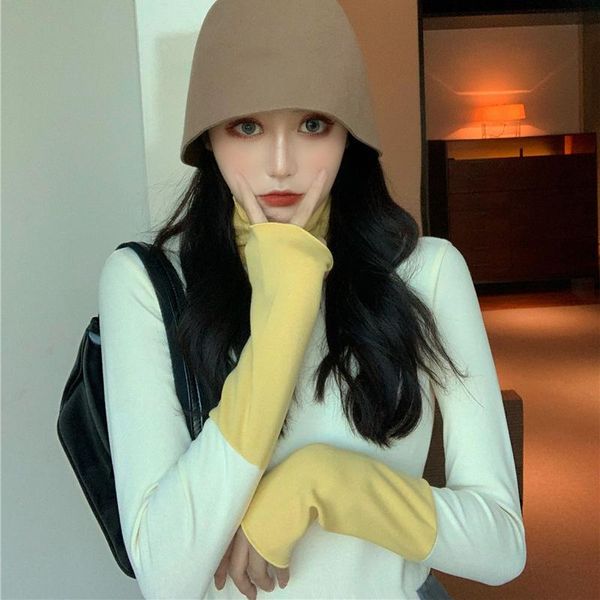 

women's t-shirt korean ulzzang patchwork women t shirt fashion slim turtleneck female tee shirts spring casual long sleeve ladies tshi, White