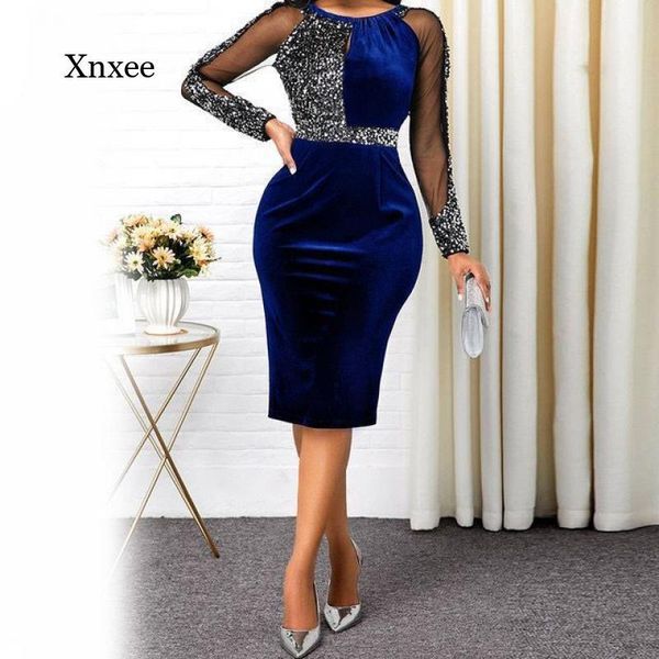 

women's swimwear sequins mesh patchwork midi pencil dress women see through sheer long sleeve shiny office party bodycon clothing, White;black