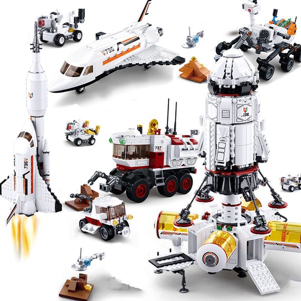 

sluban compatible city space rocket shuttle ship satellite astronauts sets diy plane model building blocks toys spaceport
