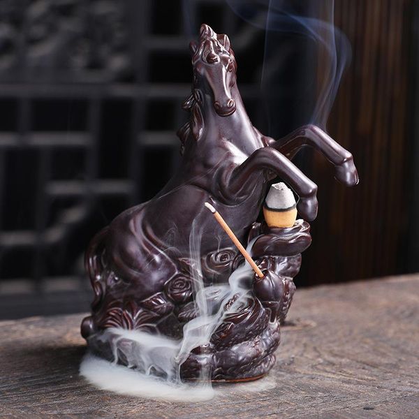 

smoke waterfall backflow incense burner buddhism decoration ceramic censer success horse handicrafts holder fragrance lamps