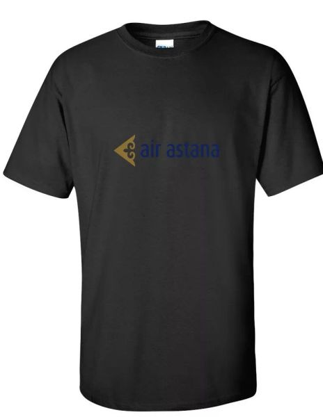 

Air Astana Gold Blue Logo Kazakhstan Airline Black Cotton T-shirt, White;black