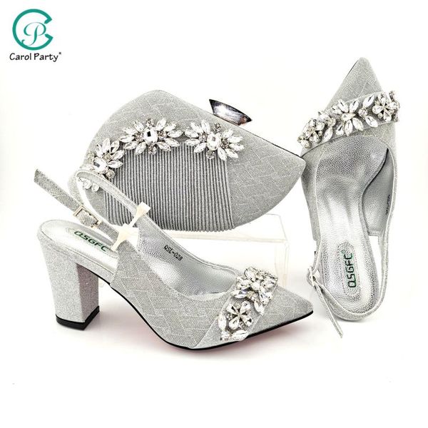 

nigerian 2021 italian design fashion special colorful crystal style elegant ladies shoes and bag set in silver color for party dress, Black