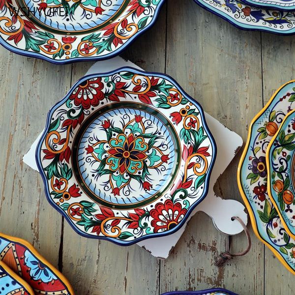 

dishes & plates creative hand-painted bohemian ceramic plate round dish western steak salad dessert cake sushi household kitchen tablew