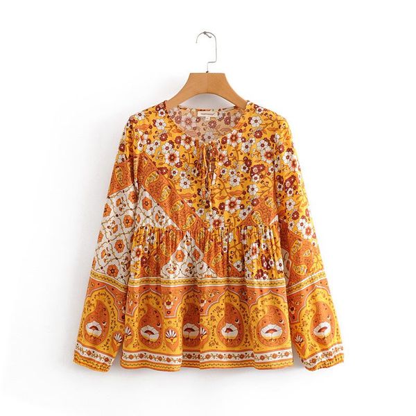 

women's blouses & shirts europe and the united states wholesale 2021 autumn two-color cow-holding positioning printing tie with longsle, White