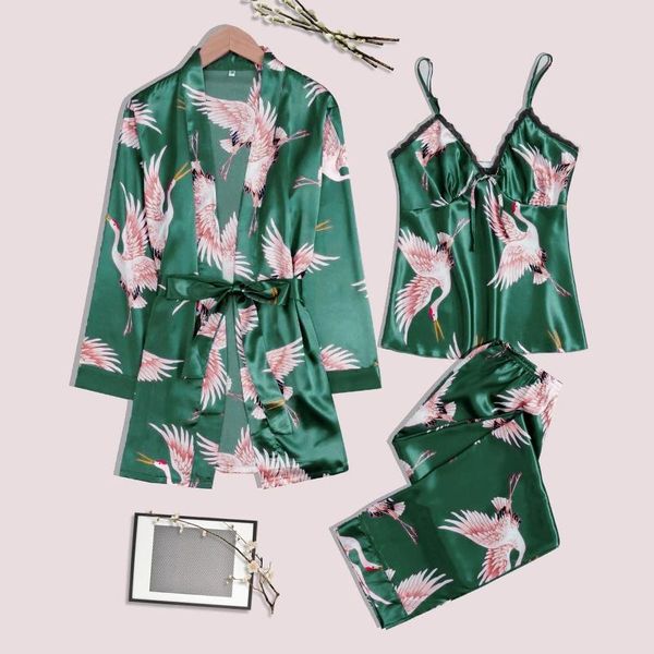 

women's sleepwear satin silk pajamas sets french plant print nightgown women nightdress lingerie robes underwear birthday party, Black;red