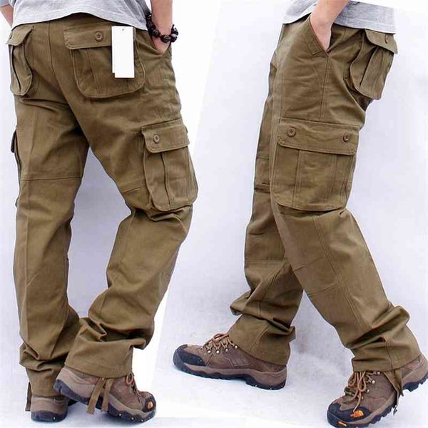 

men's overalls cargo pants multi pockets military tactical work casual pants pantalon hombre streetwear army straight trousers 210707, Black
