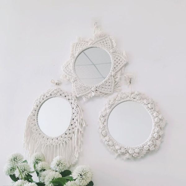 

mirrors 85la hanging wall mirror bohemia macrame handmade makeup boho ornament for apartment bedroom decoration