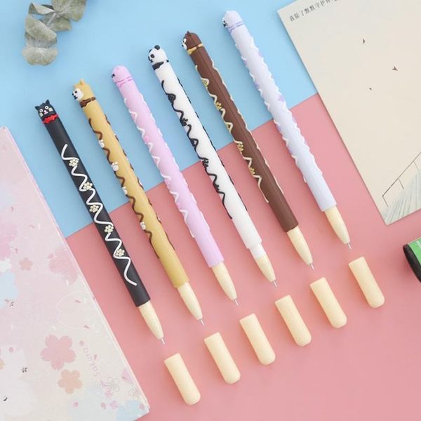 

gel pens 6pcs chocolate stick pen black color writing 0.5mm ballpoint panda dog cat stationery office school supplies f757