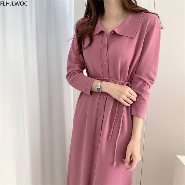 

casual dresses winter spring women solid color long sleeve single breasted button peter pan collar sweater n265 7kx4, Black;gray