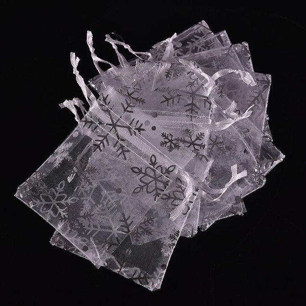 

toiletry kits 100pcs/lot packing bags white with silver snowflake christmas gift pouches organza wedding favour candy candies storage