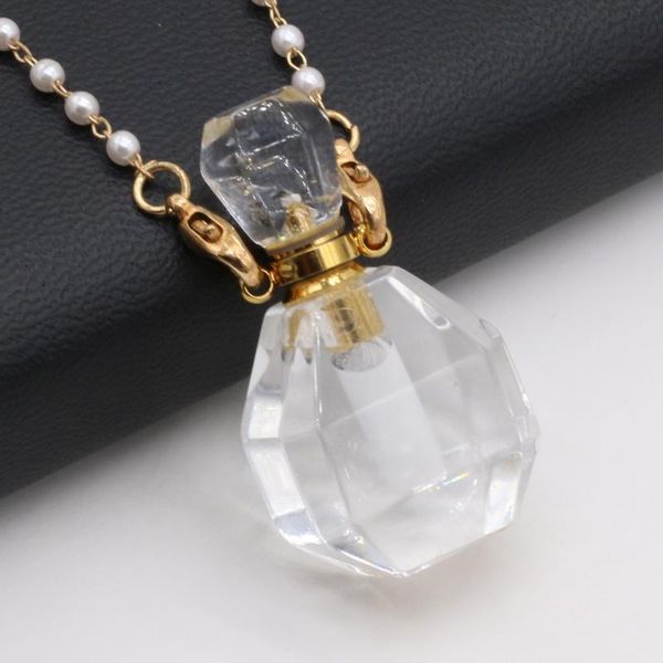 

pendant necklaces selling natural pink crystal perfume bottle semi-precious stone necklace making diy fashion charm jewelry, Silver