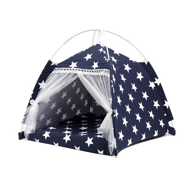 

cat beds & furniture cotton linen dog with mattress washable indoor outdoor puppy removable pet tent kennel teepee house soft bed playing
