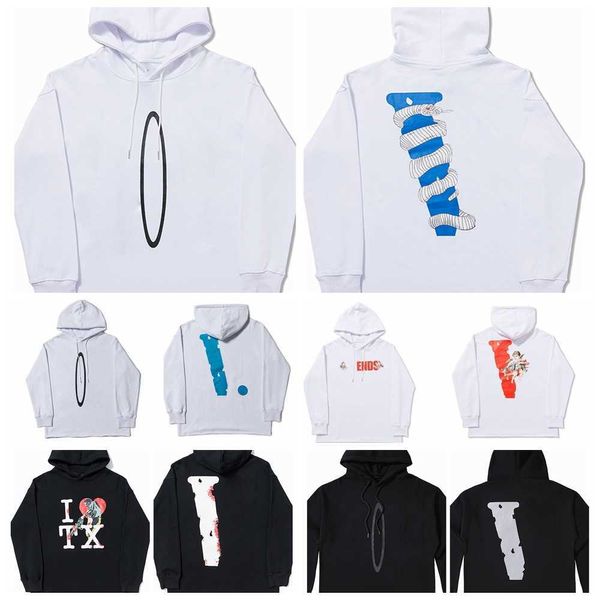 

mens big v hip hop stylist hoodies long sleeve vlone's hoodie men women sweatshirts ow of pa white sweater t shirt jumper jump, Black