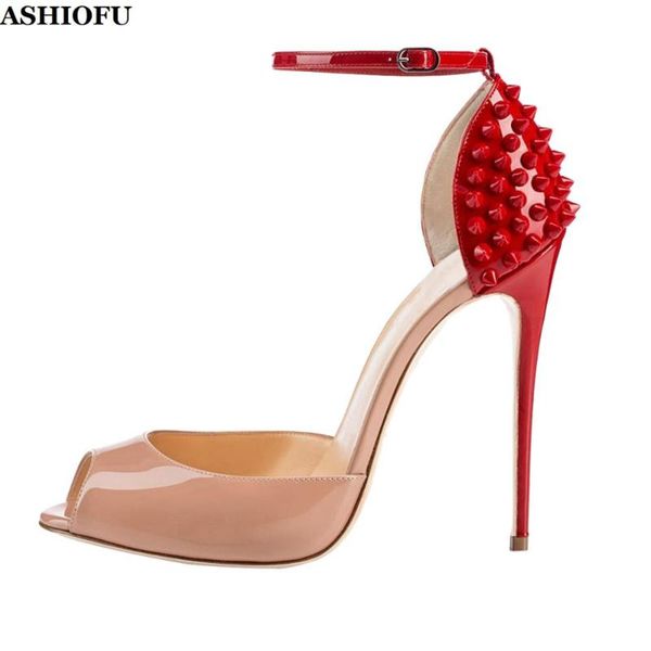 

handmade ladies high heel sandals d'orsay party prom dress shoes rivets spikes buckle strap evening fashion, Black