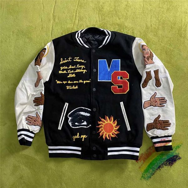 

denim baseball jacket men women 1 quality coat sleeve embroidery jackets, Black;brown