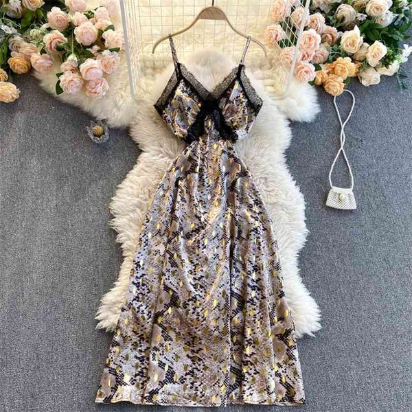 

ladies summer lace side v neck high waist slim backless dress women sleeveless fashion vintage vestidos r355 210527, Black;gray