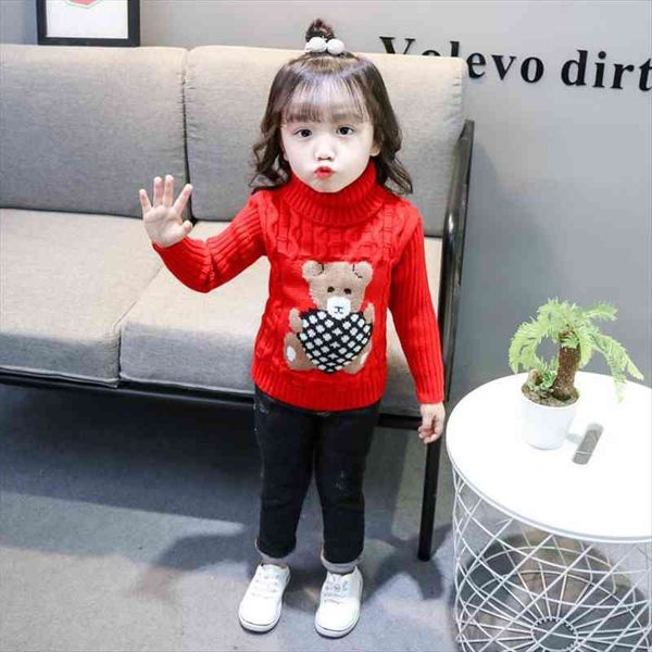 

autumn winter thick sweater pullovers kids girl long sleeve casual warm turtleneck sweaters children cartoon knitted, Blue
