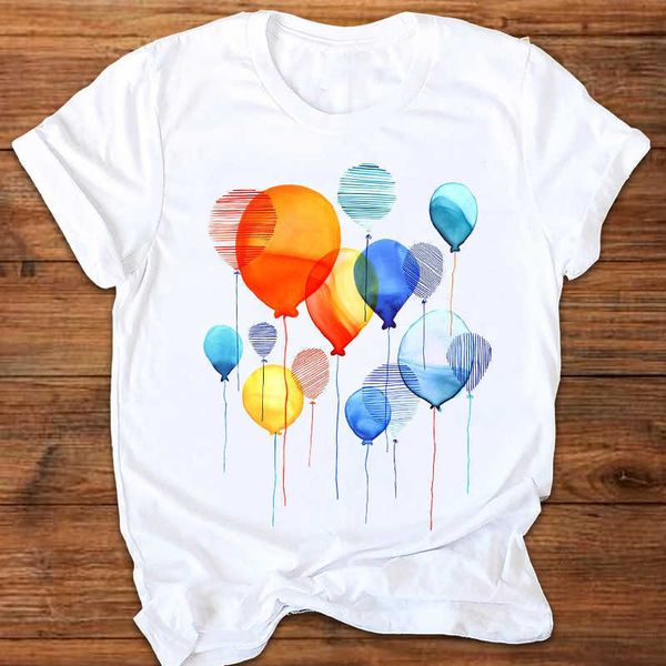 

women graphic watercolor balloon travel fashion 90s ladies printing print clothes lady tees female t shirt womens t-shirt x0527, White