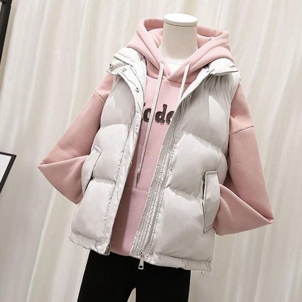 

women's vests 2021 cotton padded down waistcoat vest coat female student harajuku bf loose jacket, Black;white