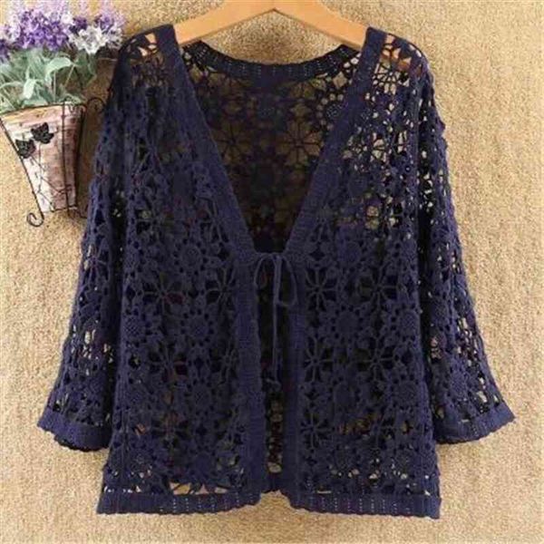 

hollow lace sunscreen cardigan women sweaters wide loose air conditioning knitted thin section female spring autumn, White;black
