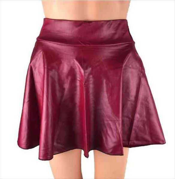 

2022 4 colors slim women skirts high waist short mini pleated party faux leather xs s m l, Black