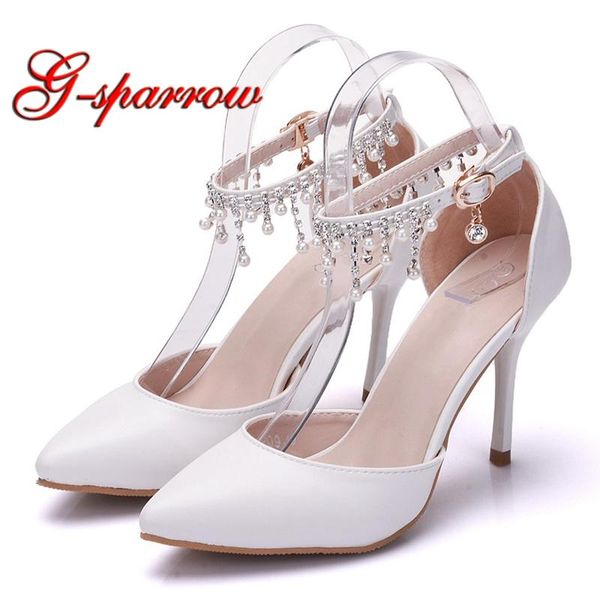 

dress shoes women white high heel ankle straps summer sandals pointed toe wedding bridal daughter birthday ceremony, Black