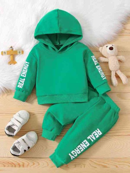 

baby letter graphic hoodie & sweatpants she, White