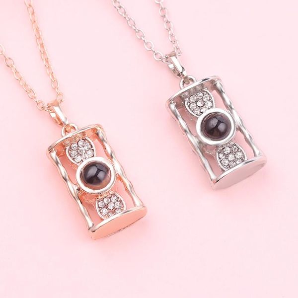 

pendant necklaces hourglass rhinestone projection necklace 100 language i love you romantic for women fashion choker jewelry gift, Silver