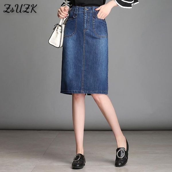

skirts lady denim spring summer high waist slim straight jeans skirt plus size all-match korea for woman blue, Black