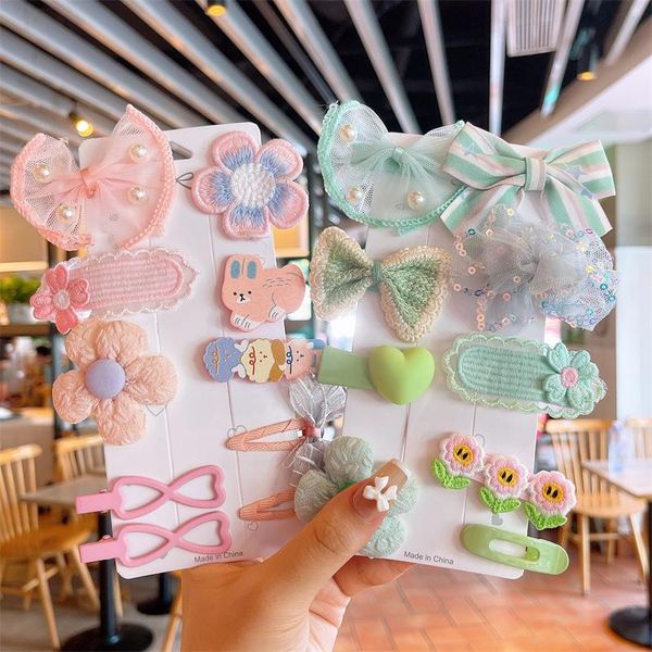 

hair accessories 9/10pcs/set girls clips cartoon animal kids hairpins plaid wool knitting flower bows toddlers barrettes, Slivery;white